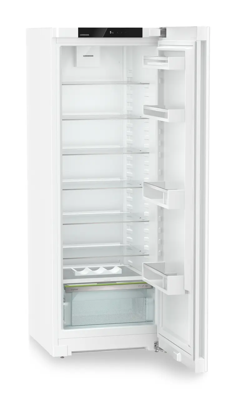 Product image, Perspective: oblique open empty, Freestanding fridge with EasyFresh, Casing colour: white, Door colour: white