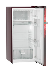 Product image, Perspective: oblique open empty, Single-door refrigerator 191 l in 3 star and horizontal handle, Casing colour: red, Door colour: Red Mystiq