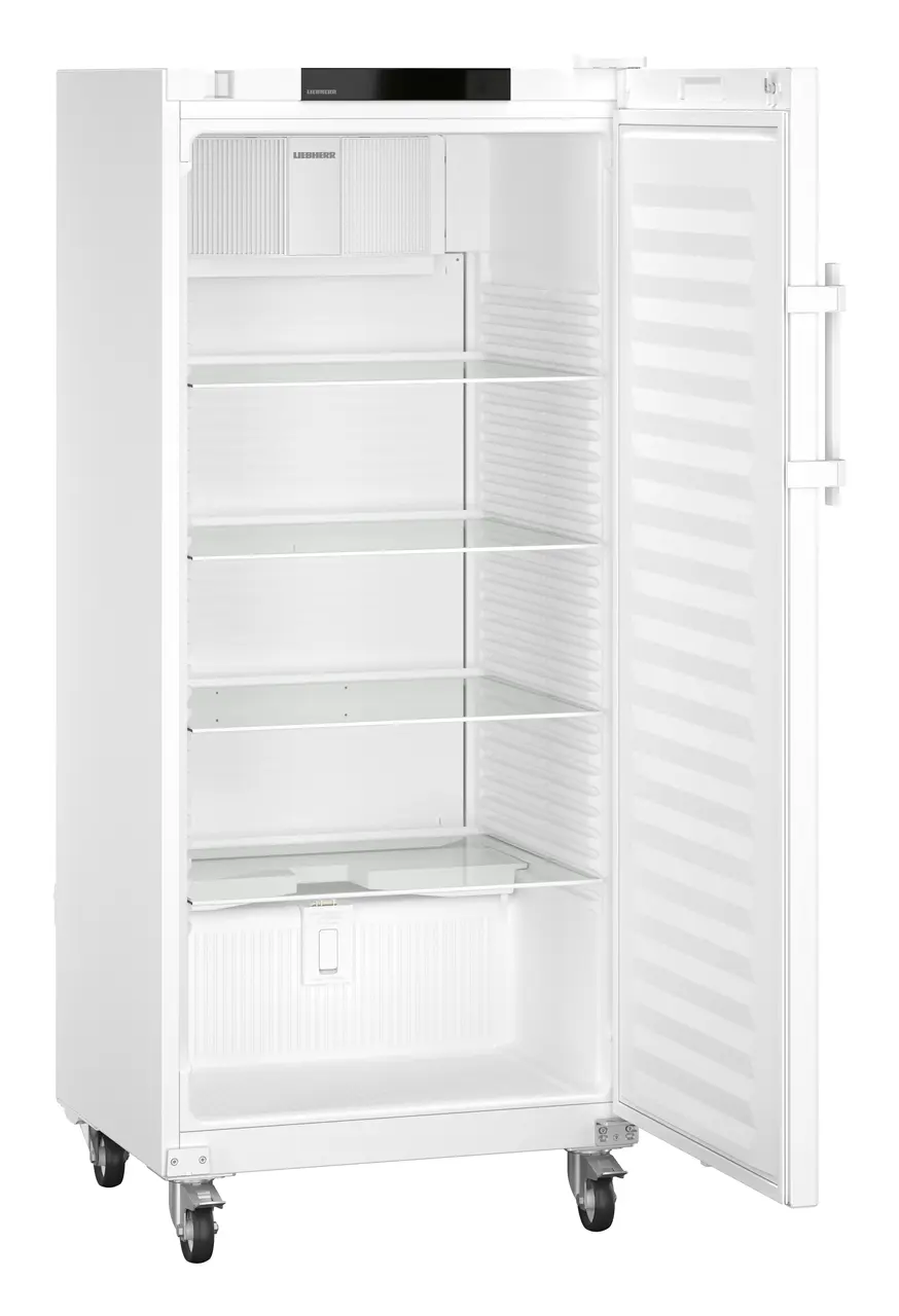 Product image, Perspective: oblique open empty, Laboratory refrigerator with convection cooling, Casing colour: white, Door colour: white