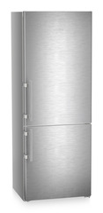 Product image, Perspective: oblique closed, Combined fridge-freezers with EasyFresh and NoFrost, Casing colour: silver, Door colour: stainless steel