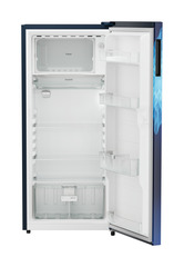 Product image, Perspective: straight open empty, Single-door refrigerator 202 l in 5 star with inverter compressor, Casing colour: blue, Door colour: Blue Mystiq