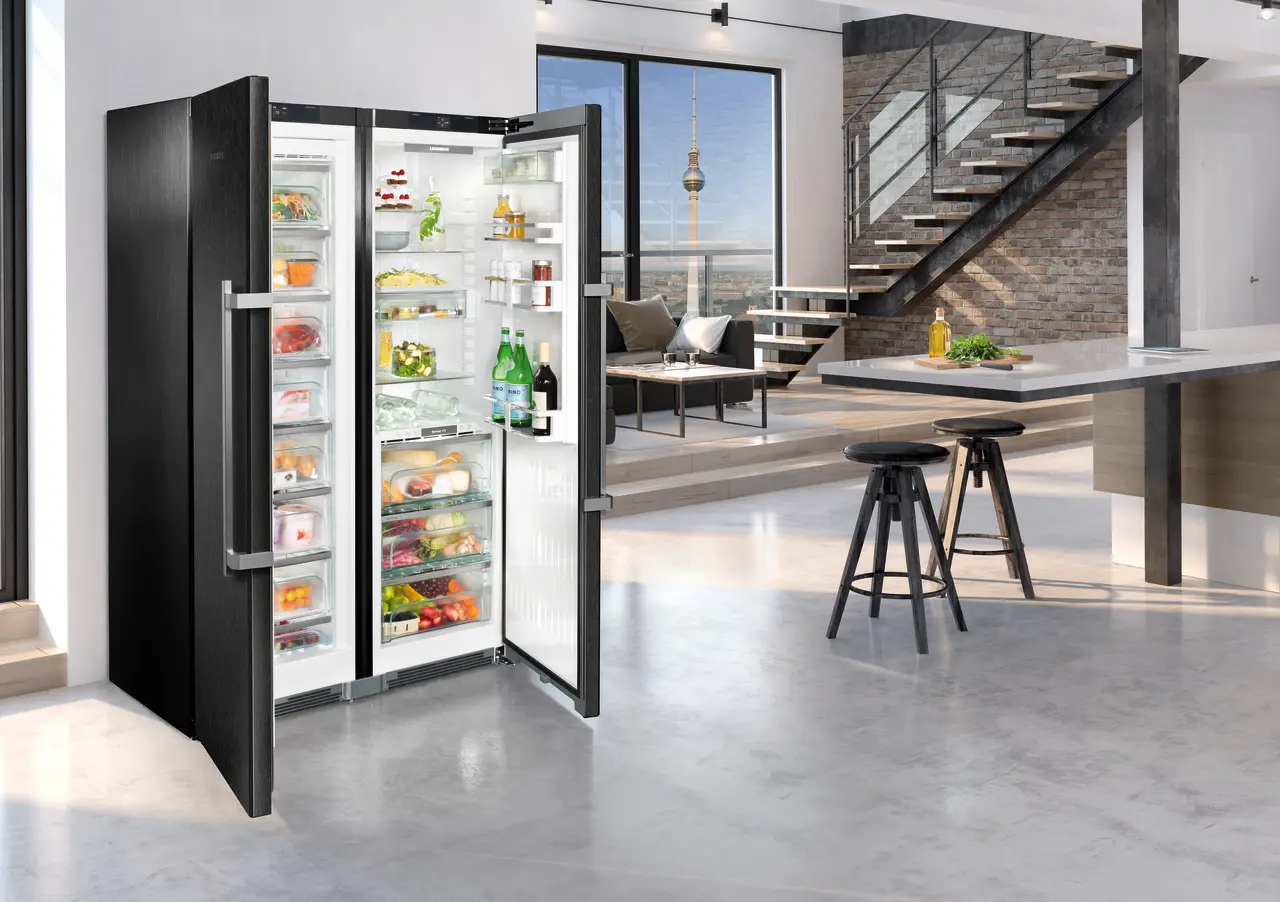 Product image, Perspective: milieu, Side-by-Side combination, Casing colour: BlackSteel, Door colour: BlackSteel