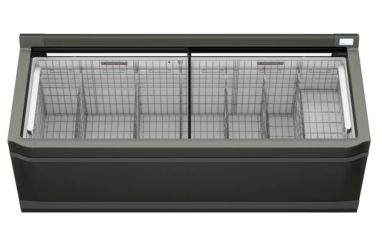 Изображение на продукта, Перспектива: Отпред, затворен, Фризерна ракла за супермаркет, Цвят на корпуса: сив