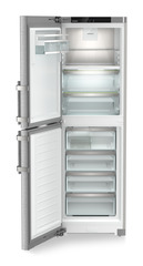 Product image, Perspective: straight open empty, Fridge-freezer with BioFresh and NoFrost, Casing colour: silver, Door colour: stainless steel