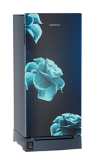 Product image, Perspective: oblique closed, Single-door refrigerator 191 l in 3 star with foot pedal base drawer, Casing colour: blue, Door colour: Blue Divine