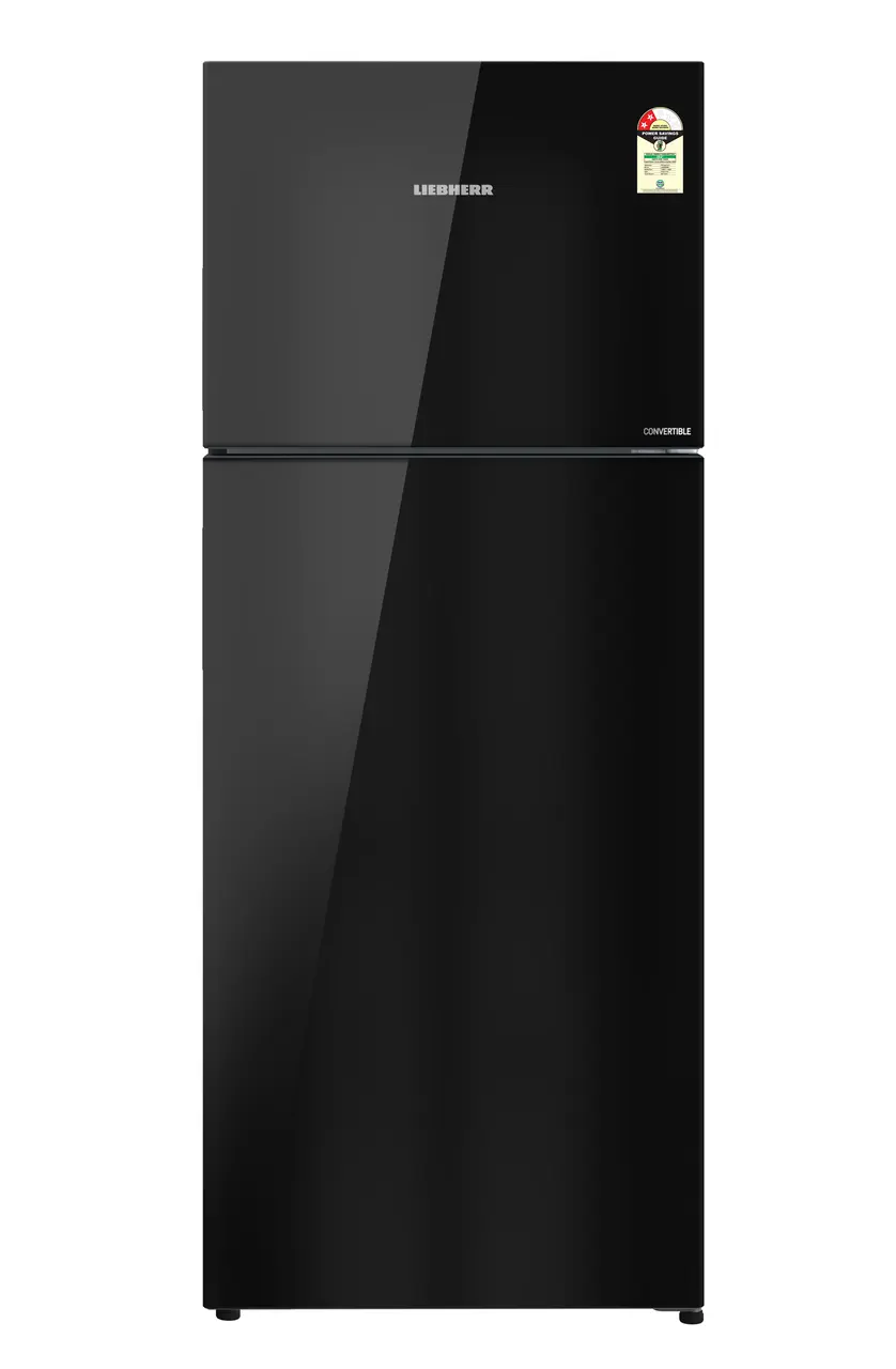 Product image, Perspective: straight closed, Fridge-freezer with NoFrost, Casing colour: grey, Door colour: Black Gloss
