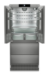 Product image, Perspective: straight open empty, Combined refrigerator-freezer with BioFresh and NoFrost for integrated use, Casing colour: Anthracite