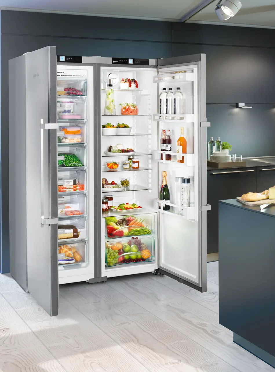 Product image, Perspective: milieu, Side-by-Side combination, Casing colour: silver, Door colour: stainless steel