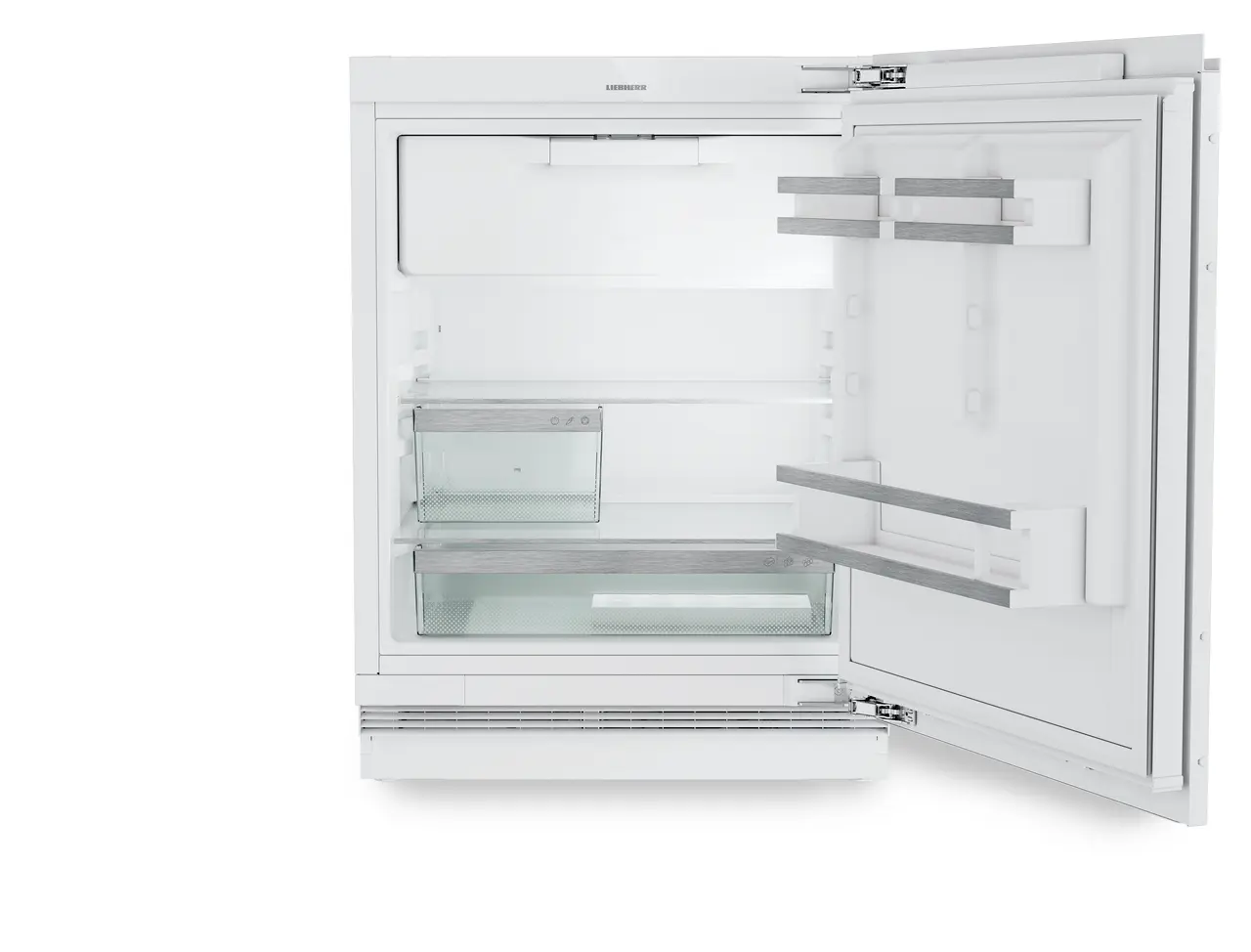 Produkt-Bild, Perspektive: gerade offen leer, Dekorfähiger Unterbaukühlschrank