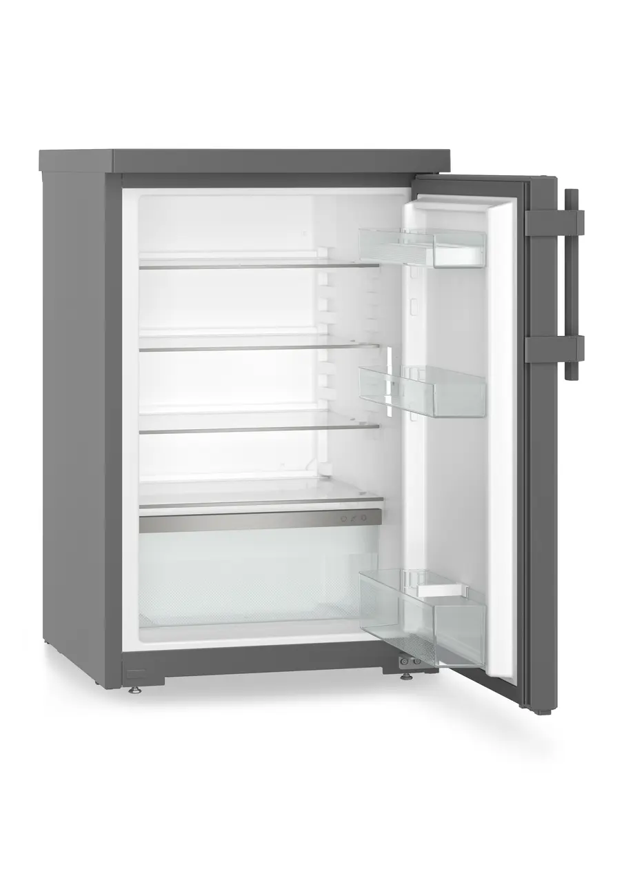 Product image, Perspective: oblique open empty, Table top refrigerator, Casing colour: DarkGrey, Door colour: DarkGrey