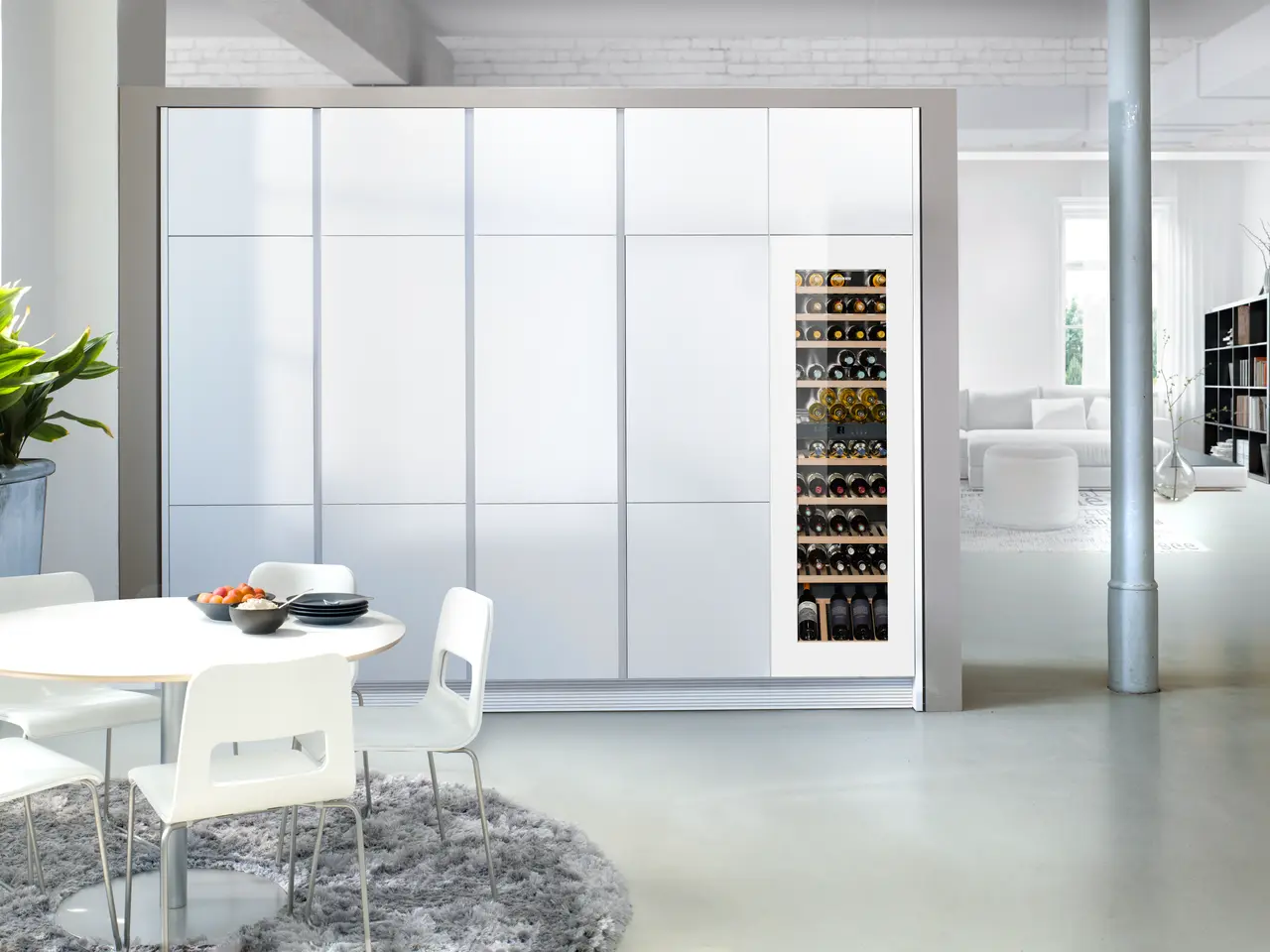 Product image, Perspective: milieu, Built-in multi-temperature wine cabinet, Casing colour: silver, Door colour: white