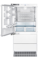 Product image, Perspective: straight open empty, Combined refrigerator-freezer with NoFrost for integrated use