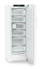 Produkt-Bild, Perspektive: schräg offen leer, Standgefrierschrank mit NoFrost und EasyTwist-Ice, Gehäusefarbe: Weiß, Türfarbe: Weiß