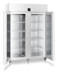 Product image, Perspective: oblique open empty, Laboratory refrigerator with convection cooling, Casing colour: white, Door colour: white