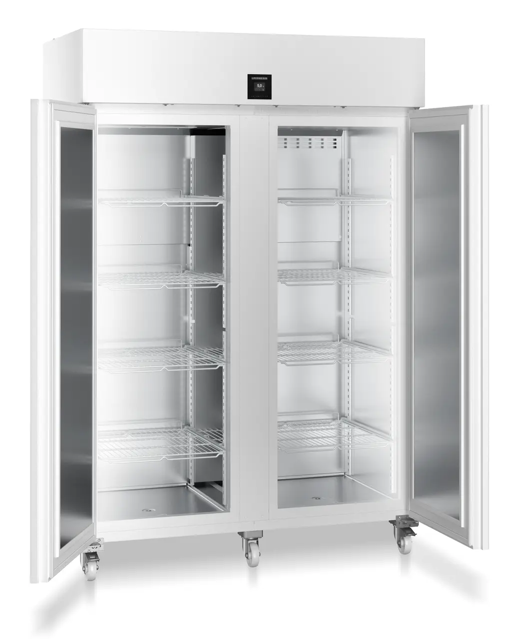 Product image, Perspective: oblique open empty, Laboratory refrigerator with convection cooling, Casing colour: white, Door colour: white