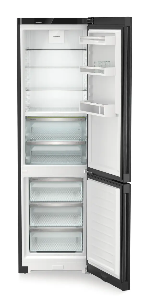 Product image, Perspective: straight open empty, Fridge-freezer with BioFresh and NoFrost, Casing colour: black, Door colour: BlackSteel