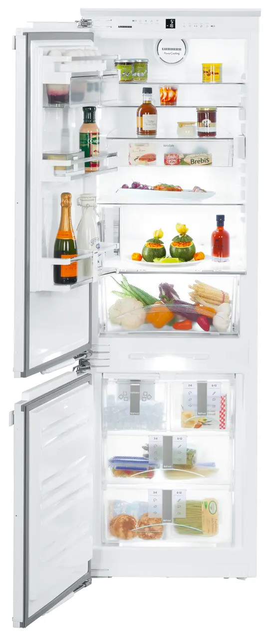 Product image, Perspective: straight open decorated, Combined refrigerator-freezer with NoFrost for integrated use