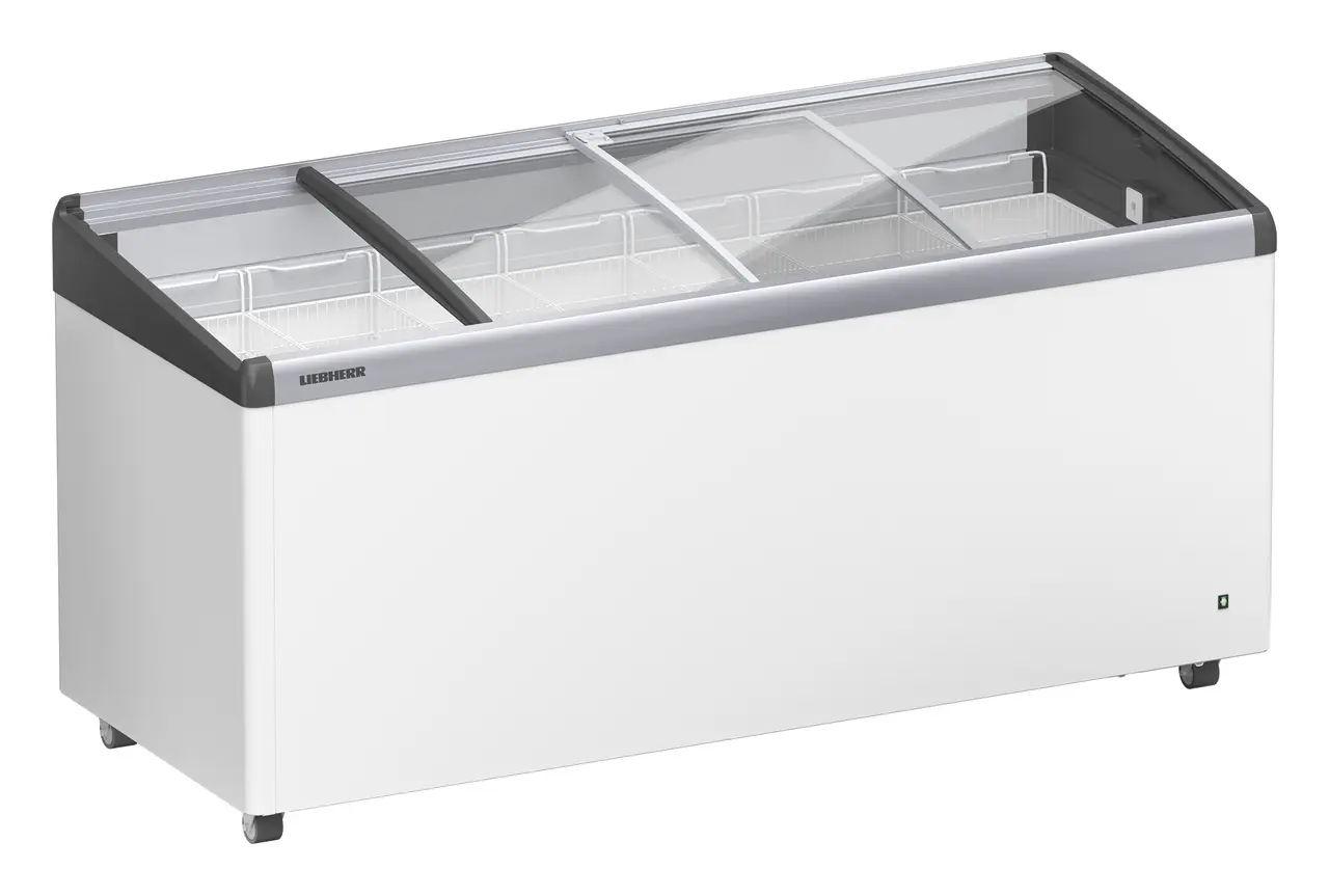 Product image, Perspective: oblique half-open empty, Ice-cream chest freezer, Casing colour: white