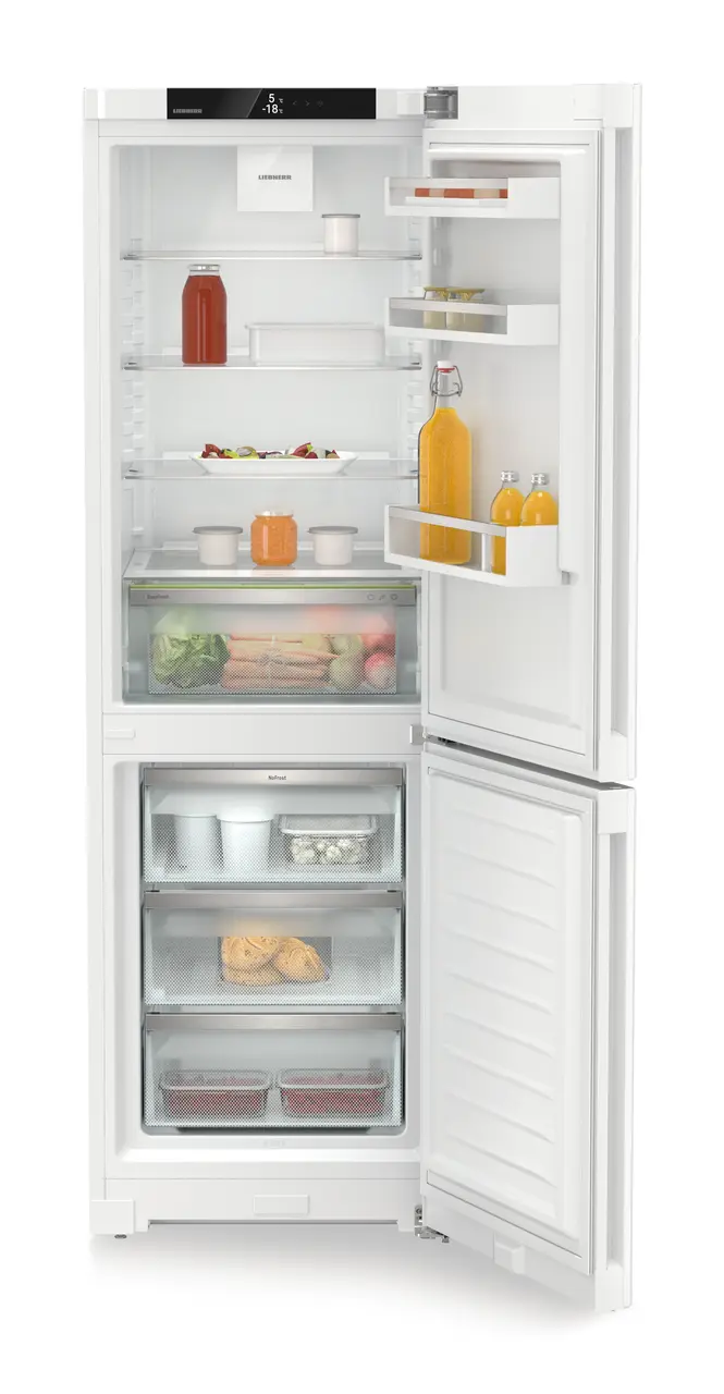 Product image, Perspective: straight open decorated, Combined fridge-freezers with EasyFresh and NoFrost, Casing colour: white, Door colour: white