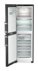 Product image, Perspective: straight open empty, Fridge-freezer with BioFresh and NoFrost, Casing colour: BlackSteel, Door colour: BlackSteel