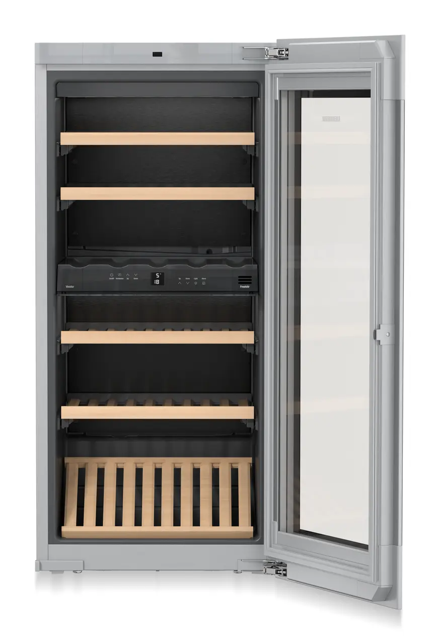 Product image, Perspective: straight open empty, Built-in multi-temperature wine cabinet, Casing colour: silver, Door colour: GlassBlack