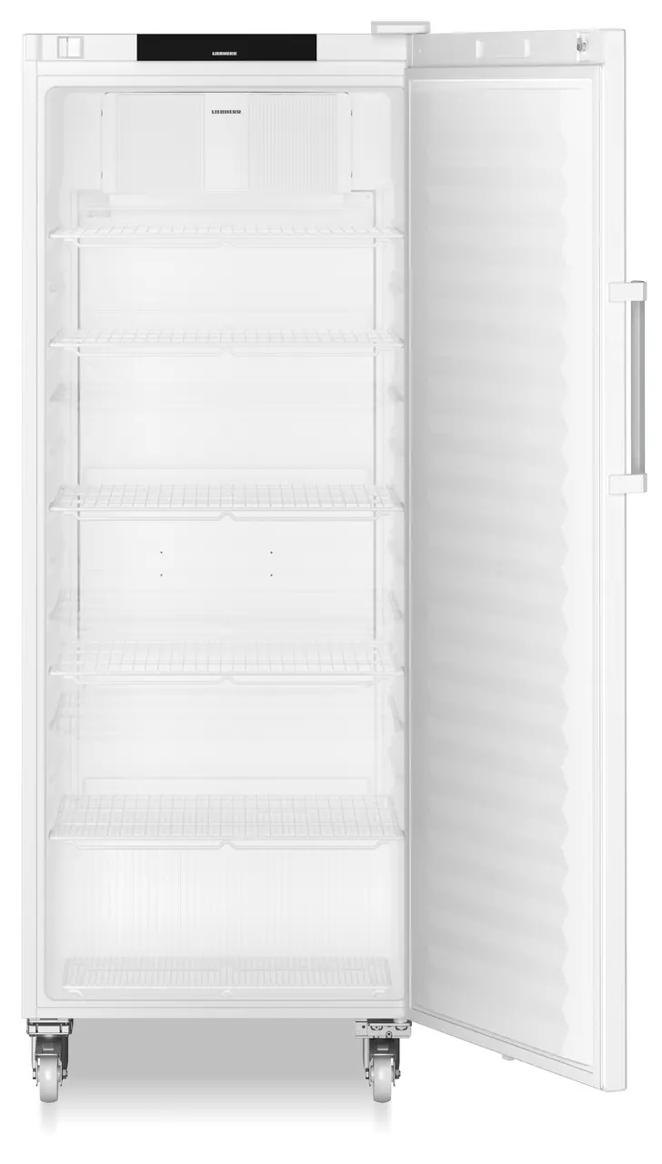 Izstrādājuma attēls, Perspektīva: Pretskats, atvērts, bez produktiem, Dzesēšanas iekārta ar cirkulācijas dzesēšanas sistēmu, Korpusa krāsa: balta, Durvju krāsa: balta