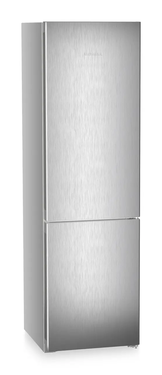 Product image, Perspective: oblique closed, Combined fridge-freezers with EasyFresh and NoFrost, Casing colour: silver, Door colour: Steelfinish