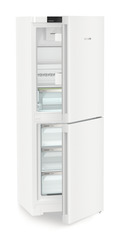 Product image, Perspective: oblique half-open empty, Combined fridge-freezers with EasyFresh and NoFrost, Casing colour: white, Door colour: white