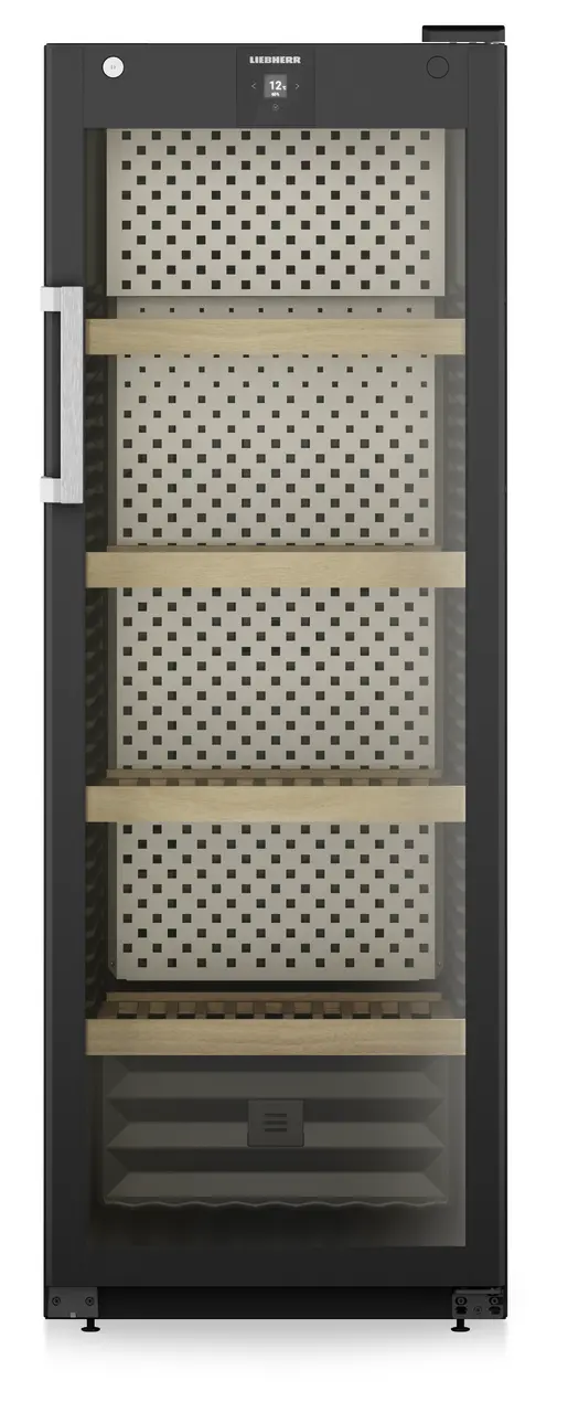 Termékkép, Perspektíva: Egyenes zárt üres, Bortároló szekrény, Készülékház színe: fekete, Ajtó színe: fekete