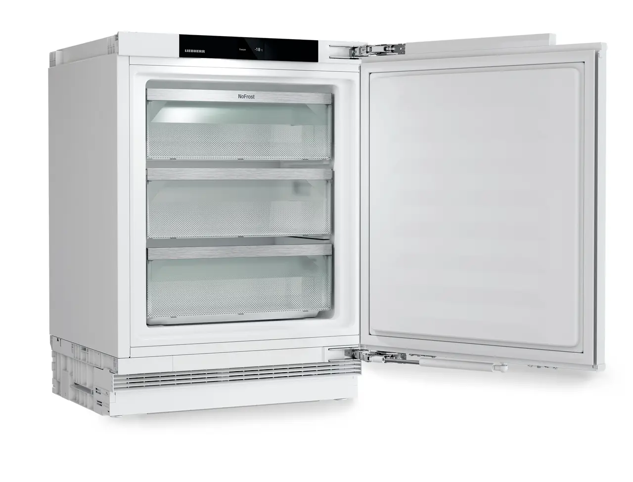 Product image, Perspective: oblique open empty, Freezer suitable for undercounter installation with NoFrost