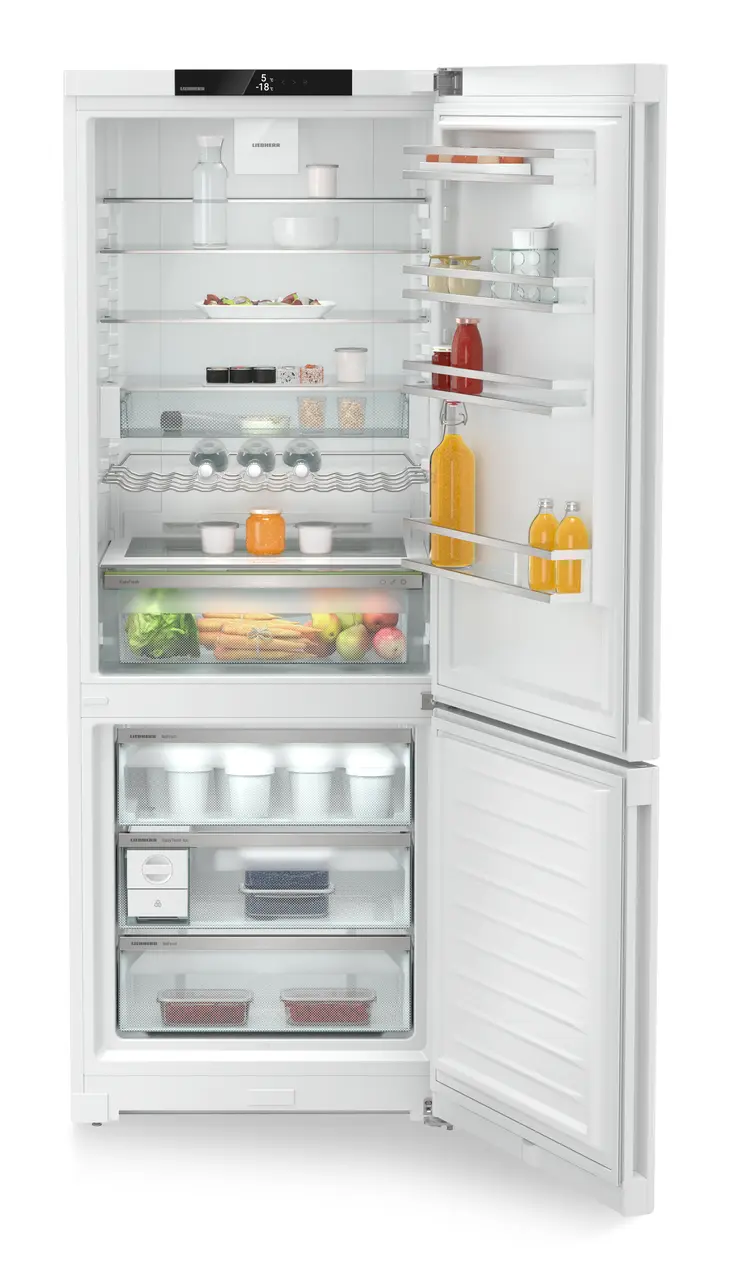 Product image, Perspective: straight open decorated, Combined fridge-freezers with EasyFresh and NoFrost, Casing colour: white, Door colour: white