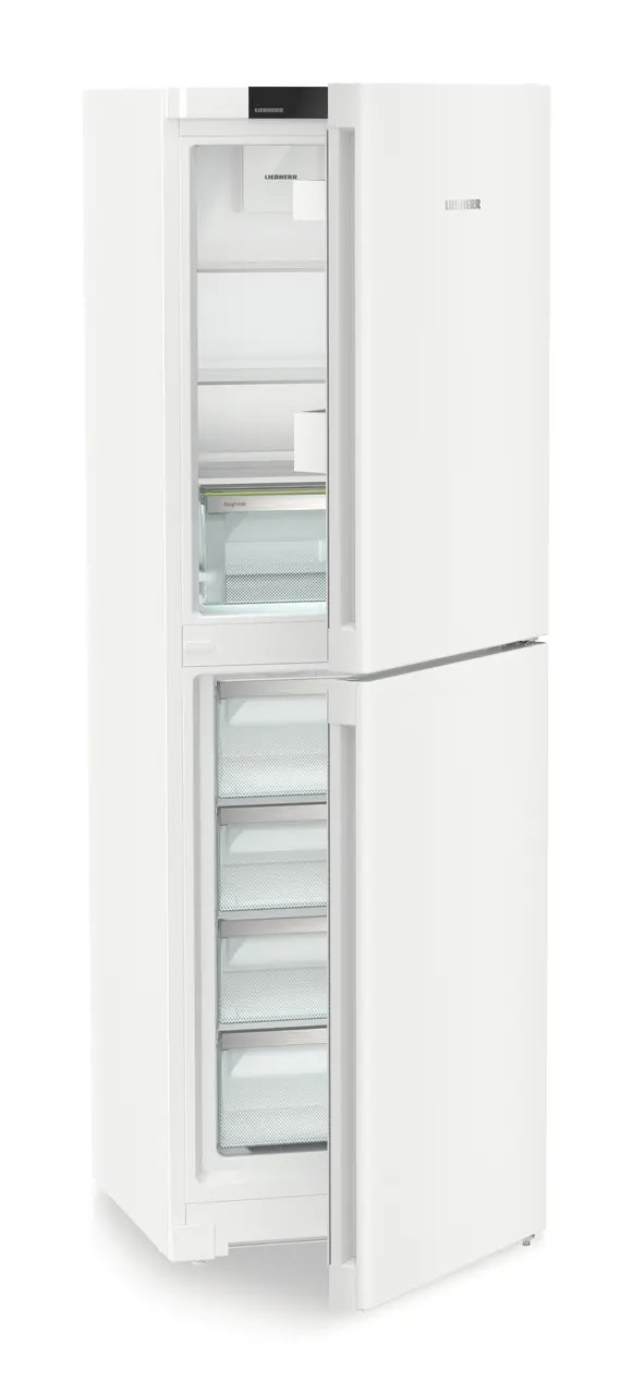 Produkt-Bild, Perspektive: schräg halb offen leer, Kühl-Gefrierkombination mit EasyFresh und NoFrost, Gehäusefarbe: Weiß, Türfarbe: Weiß