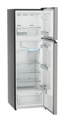 Product image, Perspective: oblique open empty, Fridge-freezer with NoFrost, Casing colour: grey, Door colour: Grey Steel