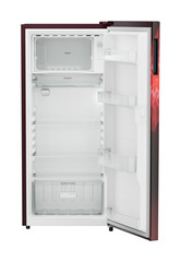 Product image, Perspective: straight open empty, Single-door refrigerator 202 l in 3 star with VegFresh box, Casing colour: red, Door colour: Red Mystiq
