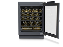 Product image, Perspective: straight open decorated, Wine fridge suitable for undercounter installation for wine tempering, Casing colour: Anthracite, Door colour: Anthracite