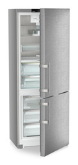 Product image, Perspective: oblique half-open empty, Fridge-freezer with BioFresh Professional and NoFrost, Casing colour: silver, Door colour: stainless steel