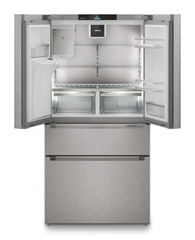 Image de produit, Perspective: Droit ouvert vide, Réfrigérateur-congélateur FrenchDoor avec 2 tiroirs de congélation et distributeur d'eau et glaçons, Couleur de porte: acier inox