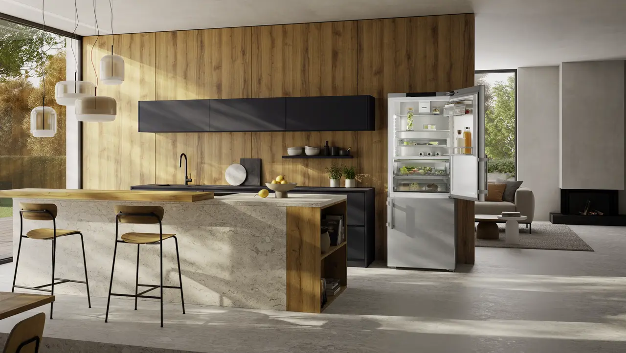 Product image, Perspective: milieu, Fridge-freezer with BioFresh and NoFrost, Casing colour: silver, Door colour: stainless steel