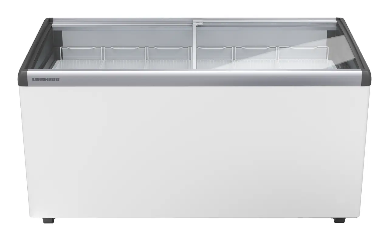 Produkt-Bild, Perspektive: gerade geschlossen leer, Eiscreme-Gefriertruhe, Gehäusefarbe: Weiß