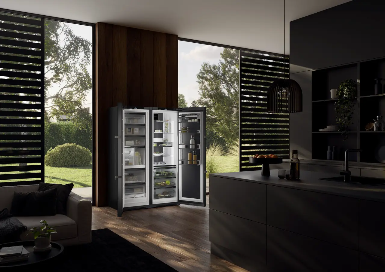 Product image, Perspective: milieu, Side-by-Side combination, Casing colour: BlackSteel, Door colour: BlackSteel