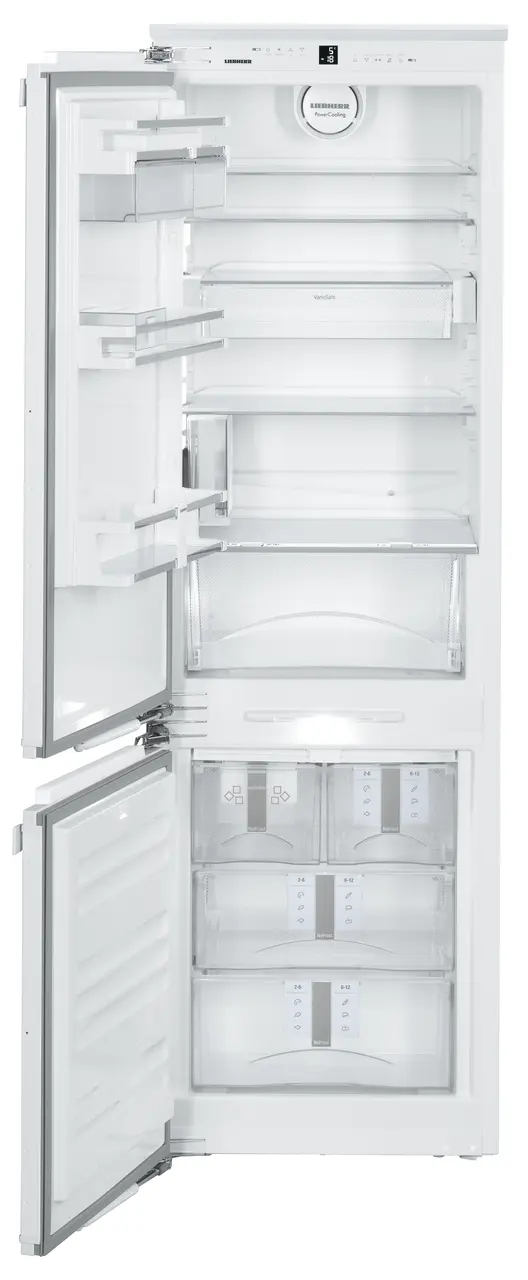 Product image, Perspective: straight open empty, Combined refrigerator-freezer with NoFrost for integrated use
