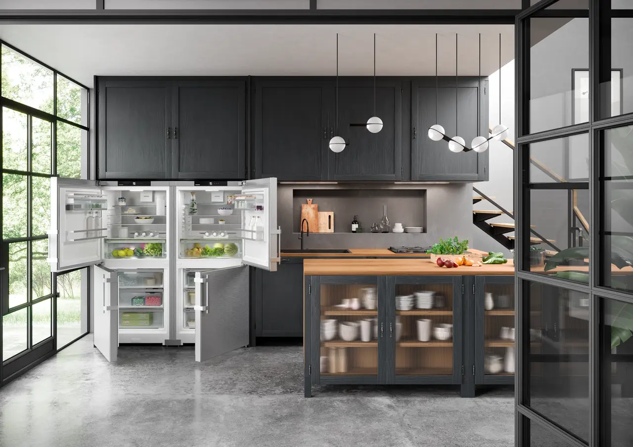 Product image, Perspective: milieu, Side-by-Side combination, Casing colour: silver, Door colour: stainless steel