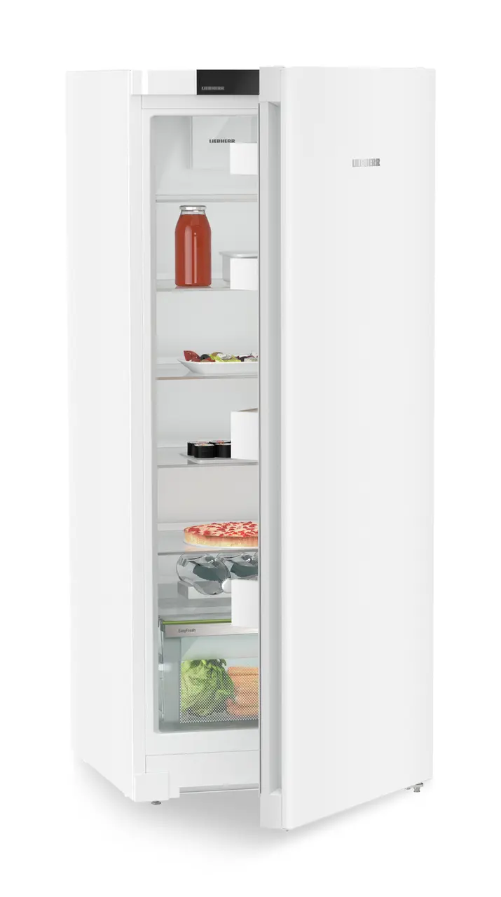 Изображение продукции, Перспектива: Под углом, с полуоткрытой дверцей, с продуктами, Холодильный шкаф с EasyFresh, Цвет корпуса: белый, Цвет дверцы: белый