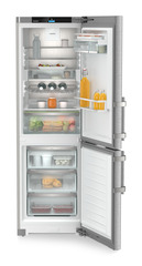 Product image, Perspective: straight open decorated, Combined fridge-freezers with EasyFresh and NoFrost, Casing colour: silver, Door colour: stainless steel