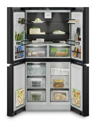 Termékkép, Perspektíva: Egyenes nyitott díszített, 4 ajtós francia ajtós hűtő-fagyasztó jégkészítővel