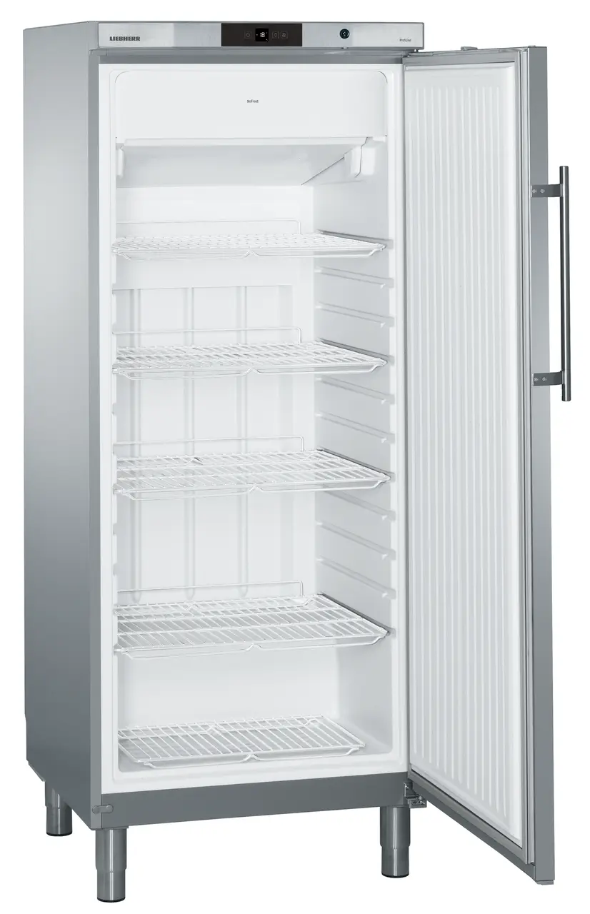 Product image, Perspective: oblique open empty, Freestanding freezer with NoFrost, Casing colour: stainless steel