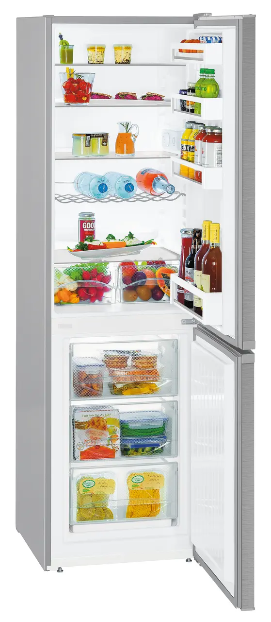Image de produit, Perspective: Oblique ouvert décoré, Automate réfrigérateur-congélateur avec SmartFrost, Couleur de porte: acier inox