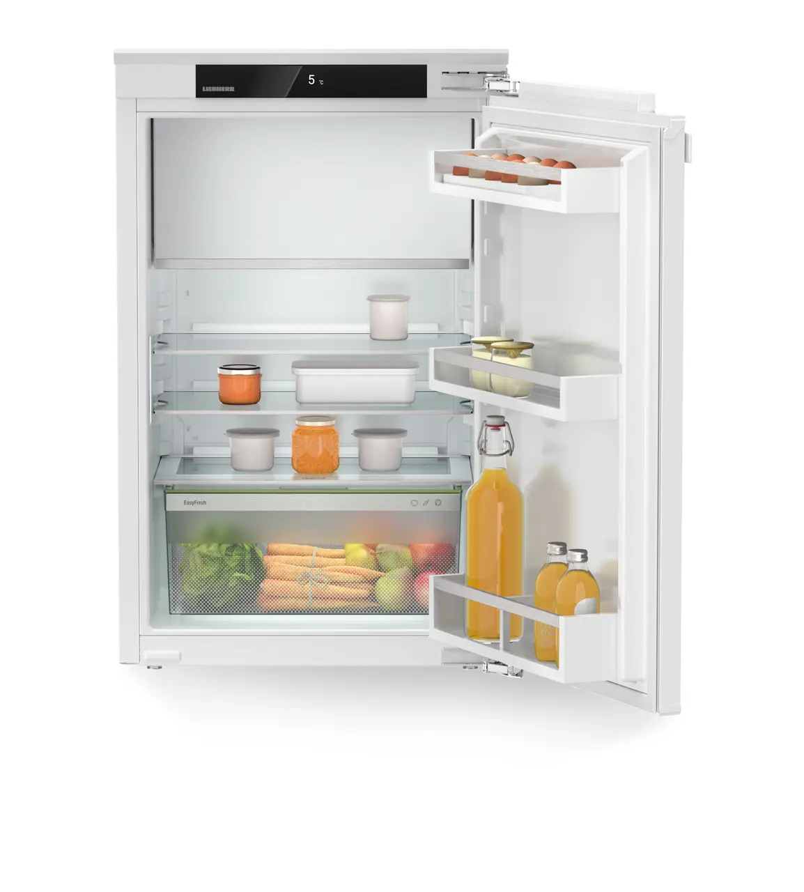 Produkt-Bild, Perspektive: gerade offen dekoriert, Integrierbarer Kühlschrank mit EasyFresh