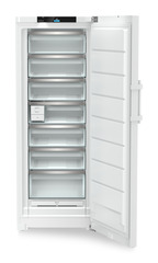 Изображение продукции, Перспектива: Прямо, с открытой дверцей, без продуктов, Отдельно стоящая морозильная камера с системами NoFrost и EasyTwist-Ice., Цвет корпуса: белый, Цвет дверцы: белый