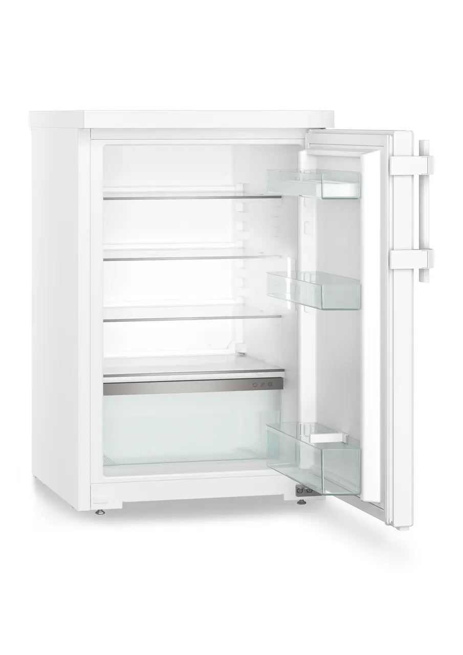 Produkt-Bild, Perspektive: schräg offen leer, Tischkühlschrank, Gehäusefarbe: Weiß, Türfarbe: Weiß